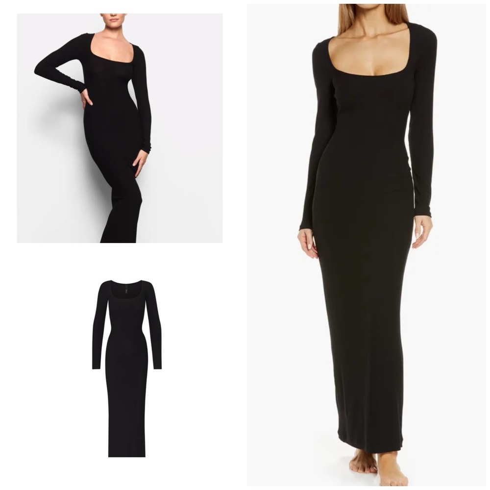 Skims Soft Lounge Long Sleeve Dress in Onyx NWT
